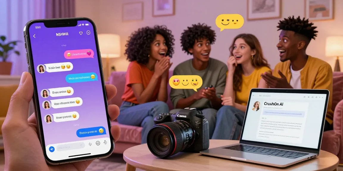 Engaging NSFW AI chat interface with diverse characters in a cozy environment