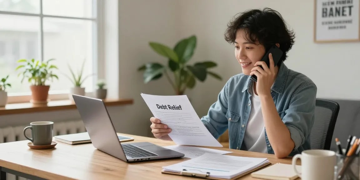 Home office scene depicting debt relief Canada consultation with financial advisor.