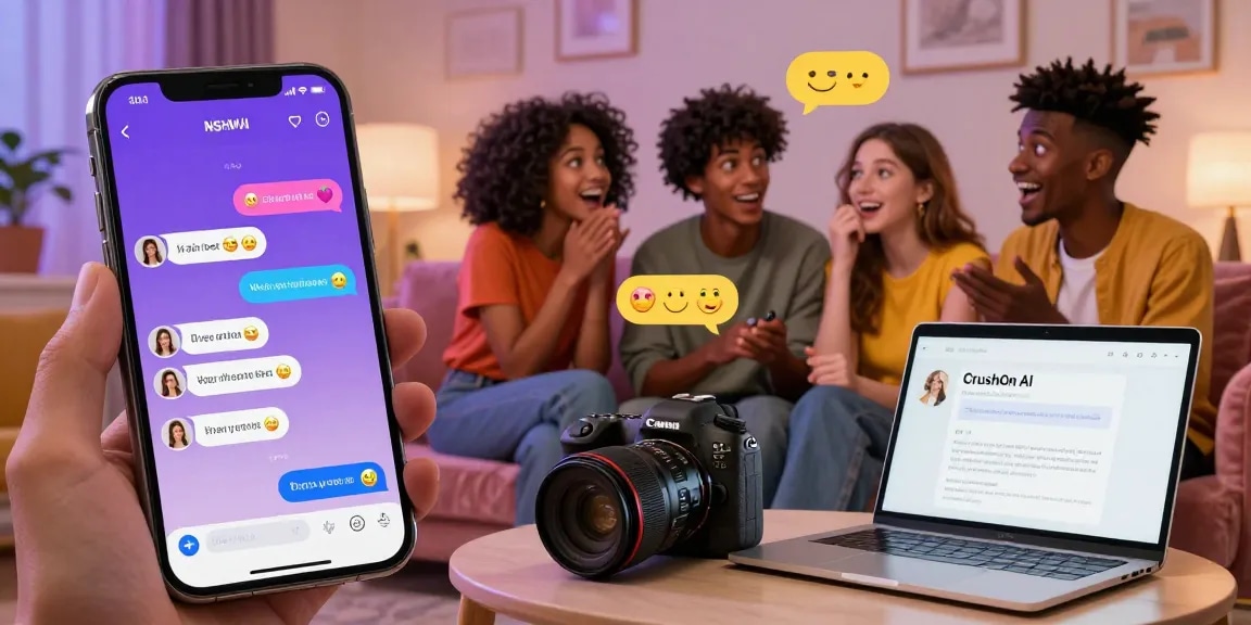 Engaging NSFW AI chat interface with diverse characters in a cozy environment