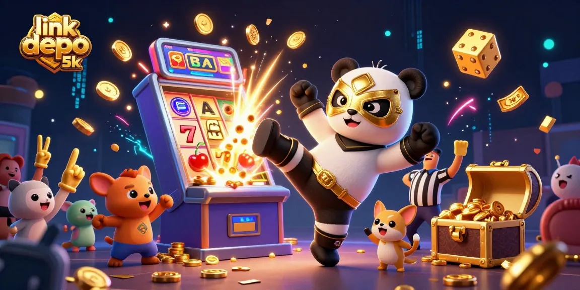 Experience the excitement of link depo 5k with a vibrant 3D illustration showcasing casino joy and energy.