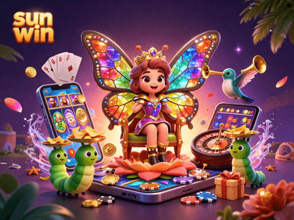 Engage in vibrant gaming with sun win's colorful slot games and playful characters at a modern casino.