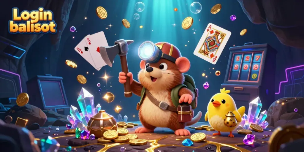 Spin the reels and win with Login balislot in a vibrant casino scene full of gems and treasures.