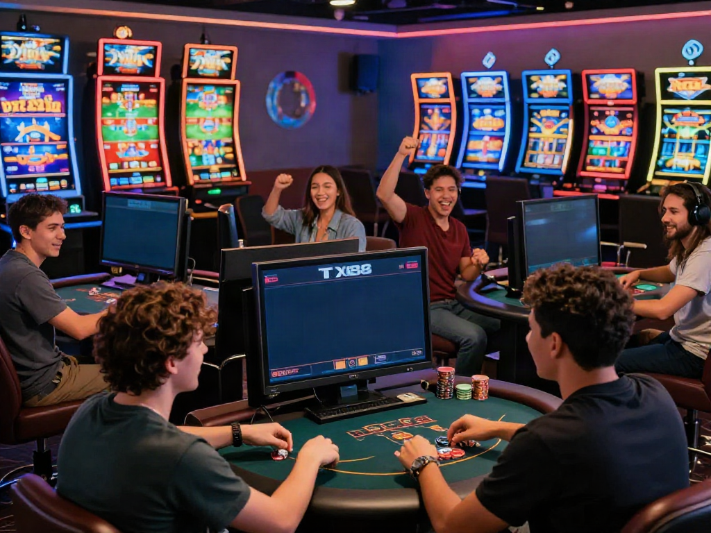 Dynamic gaming scene at https://tx88bet.vip/ showcasing diverse players enjoying online casino games.