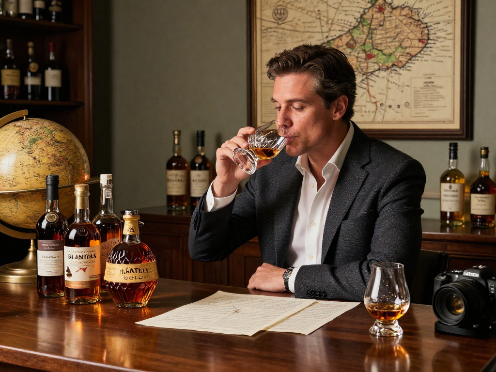 Enjoying Blanton's Gold in a refined tasting setting filled with premium whiskeys and warm candlelight.