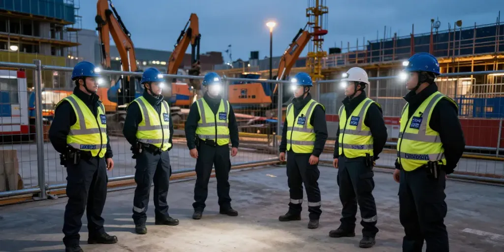 "Construction Site Security team monitoring a site in London, ensuring safety and compliance."