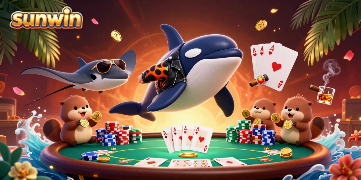 Experience the excitement at sunwin with 3D cartoon characters in a vibrant casino scene.