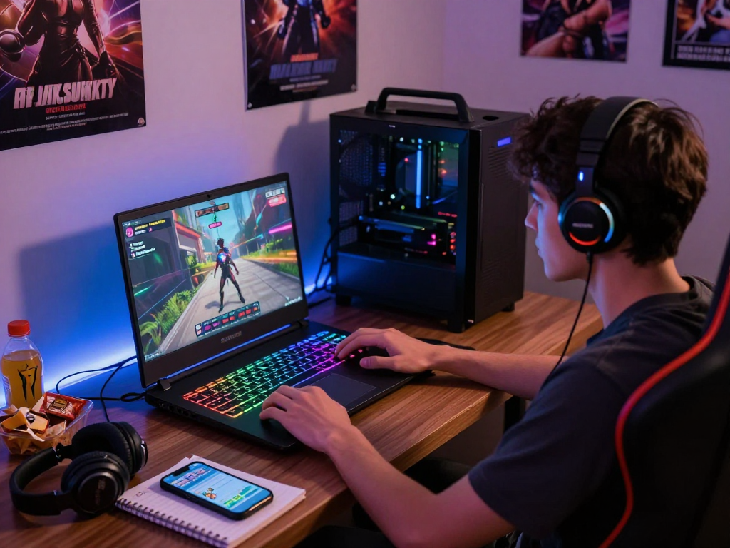Interactive sex simulator gaming setup with vibrant lighting and cozy atmosphere.