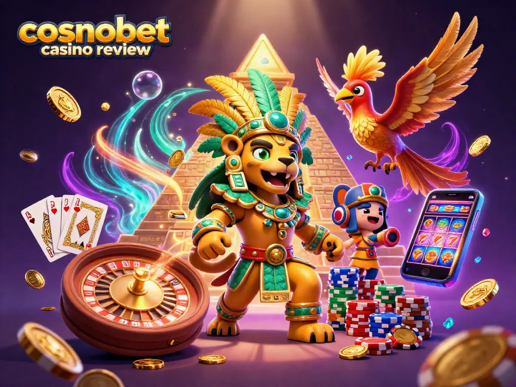 Playing at Cosmobet Casino review with vibrant gaming elements highlighted in an energetic scene.