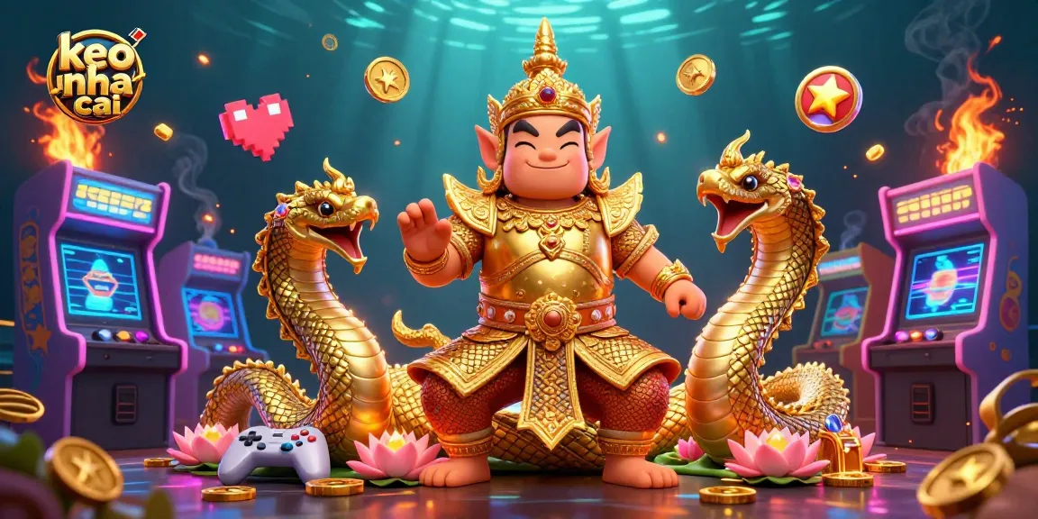 Experience vibrant gameplay action with keo nha cai in this colorful 3D casino illustration featuring a guardian and Naga.