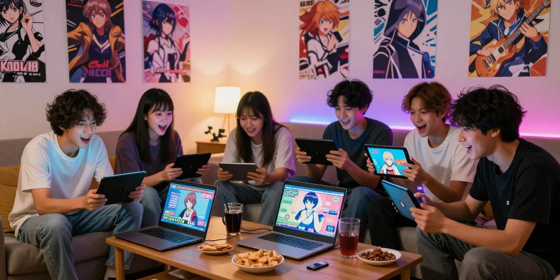 Group of friends playing ecchi games in a cozy gaming room with colorful lights