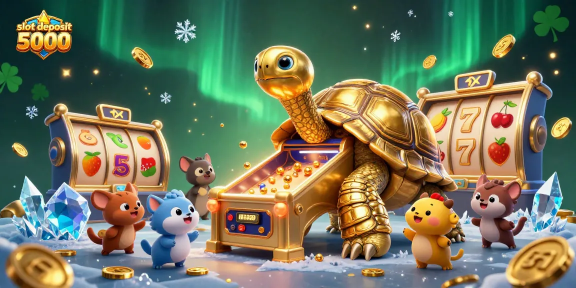 Experience thrilling gameplay at slot deposit 5000, featuring vibrant slot reels and golden tortoise.