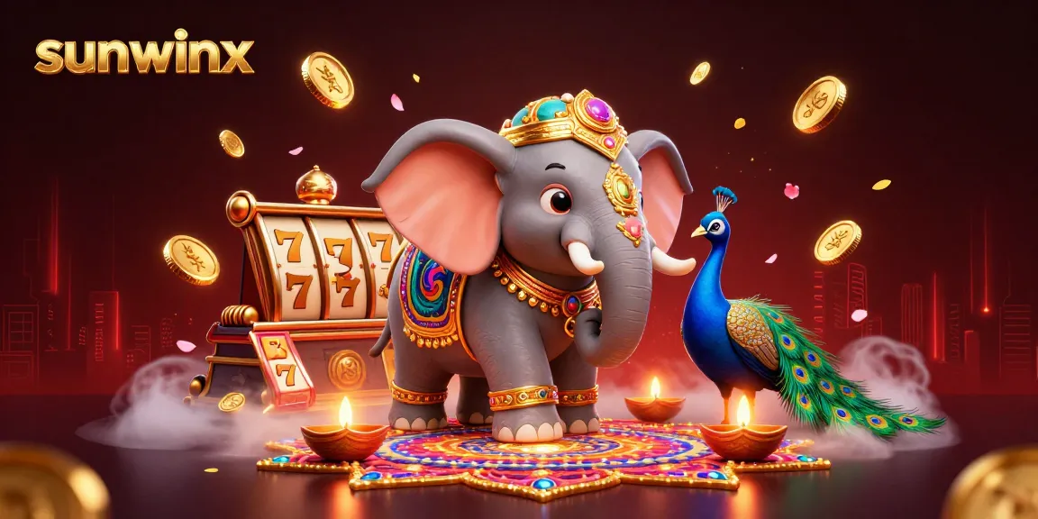 Experience fun with sunwinx in this vibrant casino-themed 3D illustration featuring exciting slot elements.