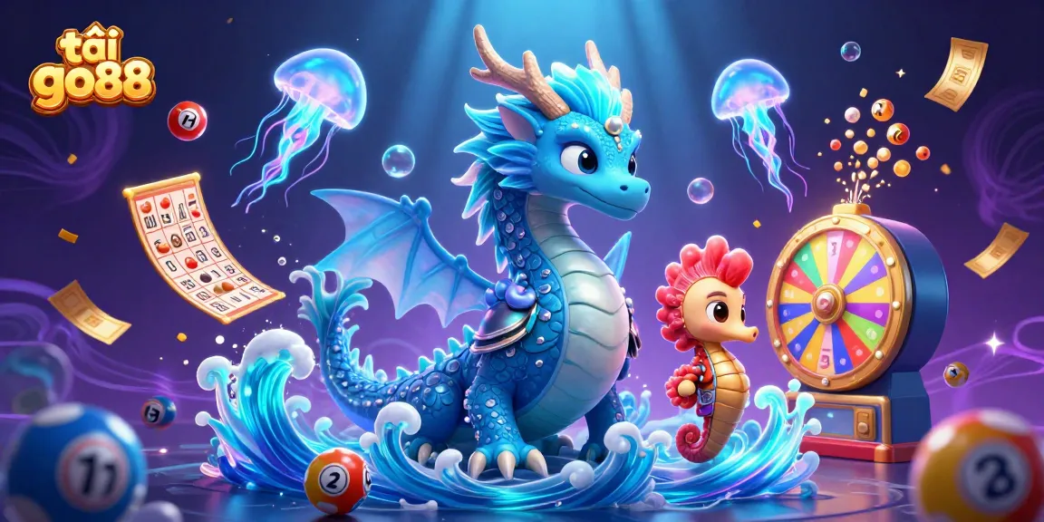 Play and win at tải go88 with 3D characters, vibrant lottery elements, and an enchanting casino ocean backdrop.