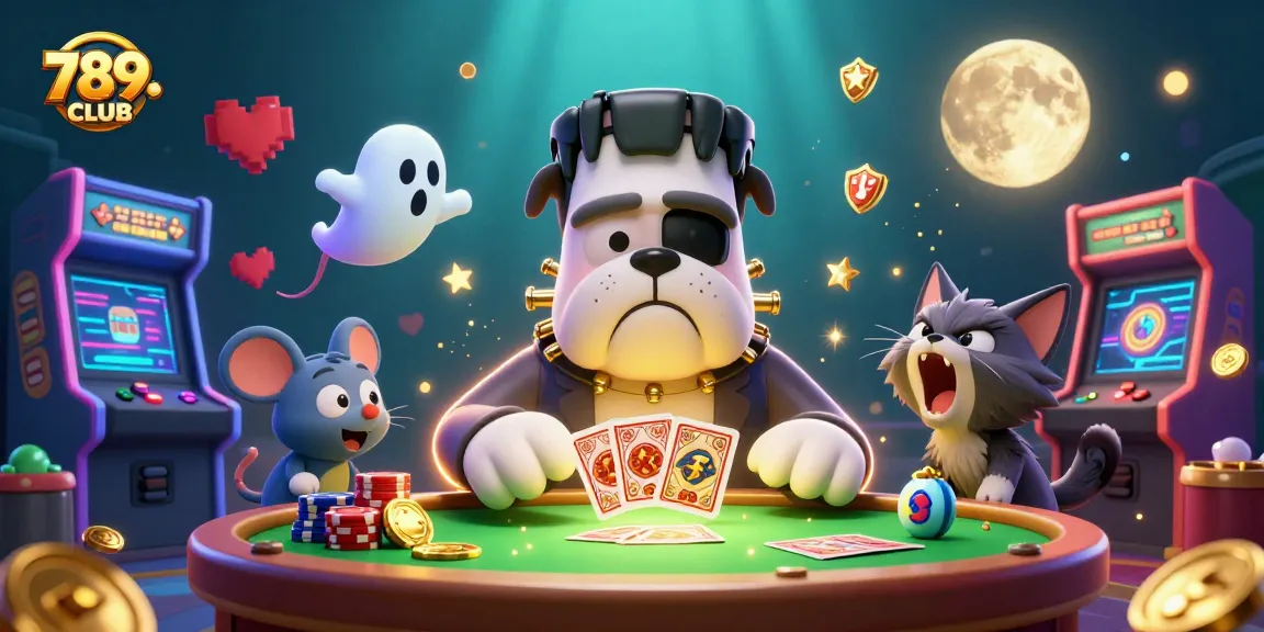 Engage in exciting gameplay at 789CLUB with a cartoon bulldog dealer, ghostly mouse, and unique characters.